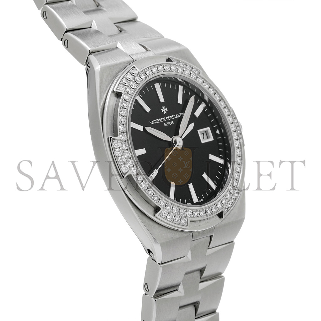 VACHERON CONSTANTIN OVERSEAS 33 QUARTZ STAINLESS STEEL DIAMOND BLACK DIAL WATCH 1205V/100A-B591